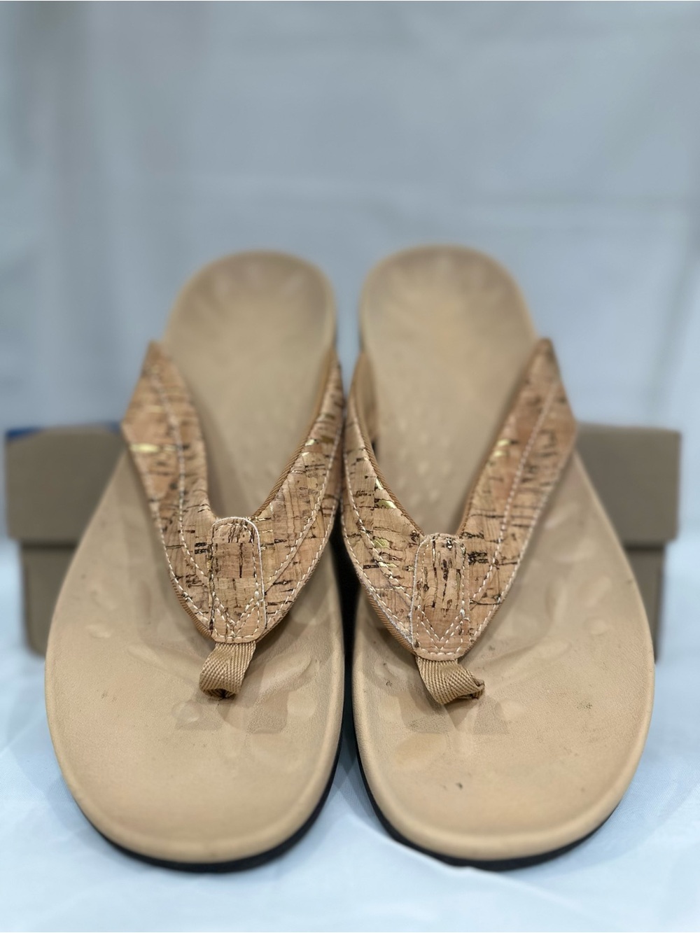 MEGNYA Beige Cork-Textured Thong Sandals